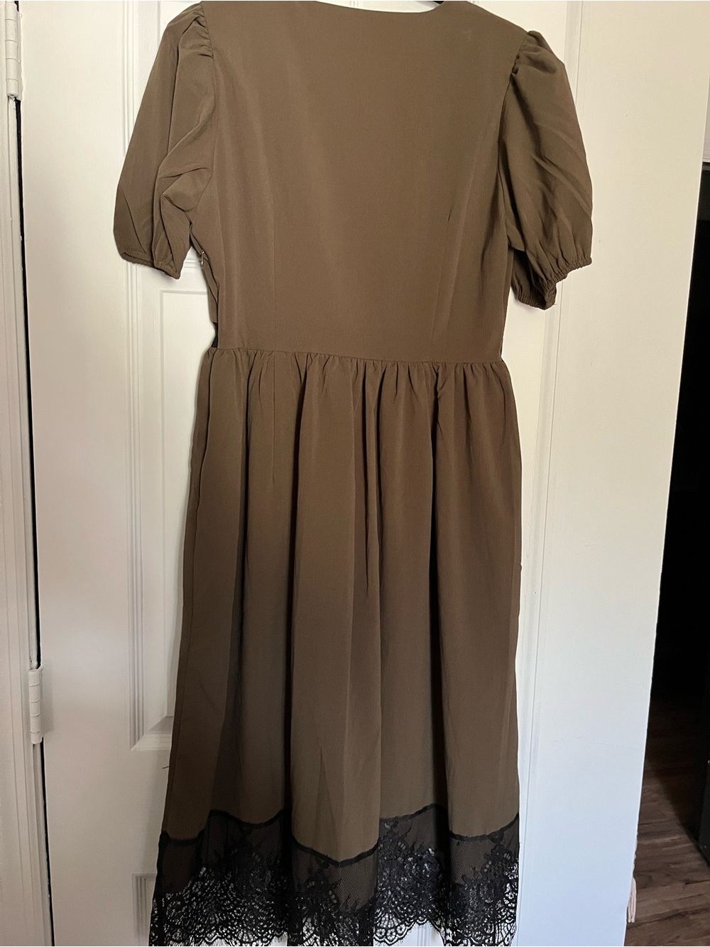 NWOT Disturbia Olive Green Midi Dress with Black Lace Trim - Picture 2 of 4